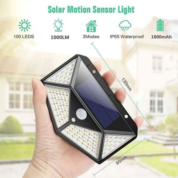 Solcellslampa - LARGEIGHT - Pack om 2 - 100 LED - 1200 mAh - Rörelsesensor