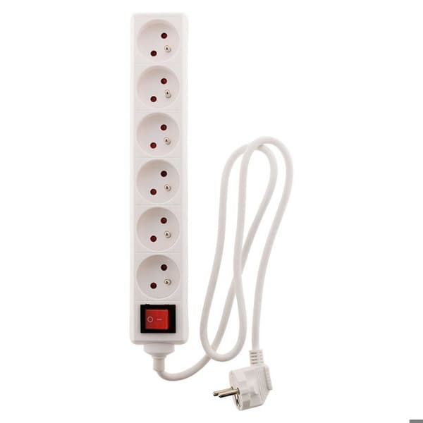 Stikdåse - ZENITECH - 6 stik - Med afbryder - Hvid