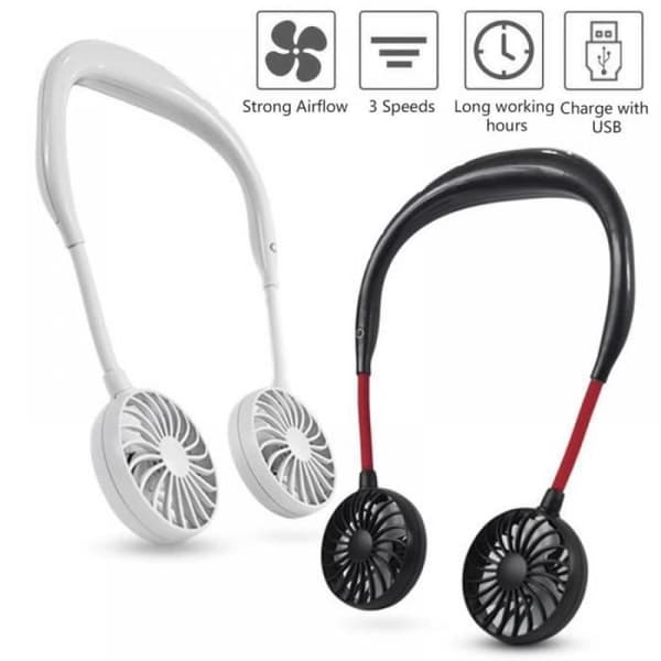 Mini Ventilator - USB Opladelig - 3 Hastigheder - Bærbar - Håndfri - Hvid
