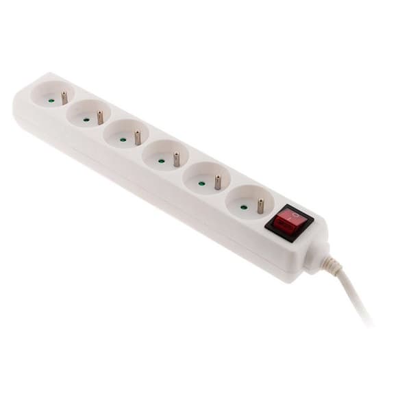 Eldosa - ZENITECH - 6 uttag - Med strömbrytare - Vit