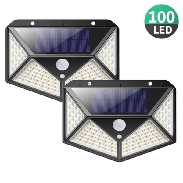 Solcellelampe, 2-pak solcellelampe til udendørs brug med 100 LED bevægelsessensor væglampe