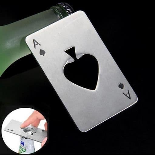 Ølåbner i rustfrit stål formet som et poker A