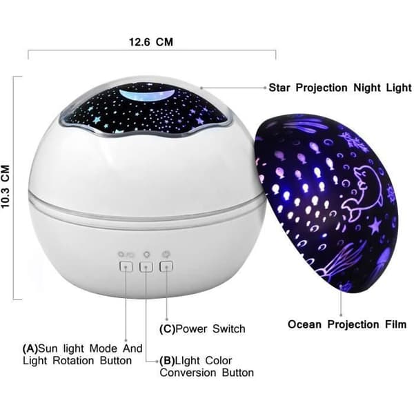 Projektor - TD® - 360° Rotations - Farvet Lys - Børnelampe - 8 Modes
