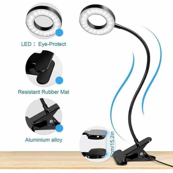 LED Bordlampe Klemme 48LED 3 Tilstande, USB