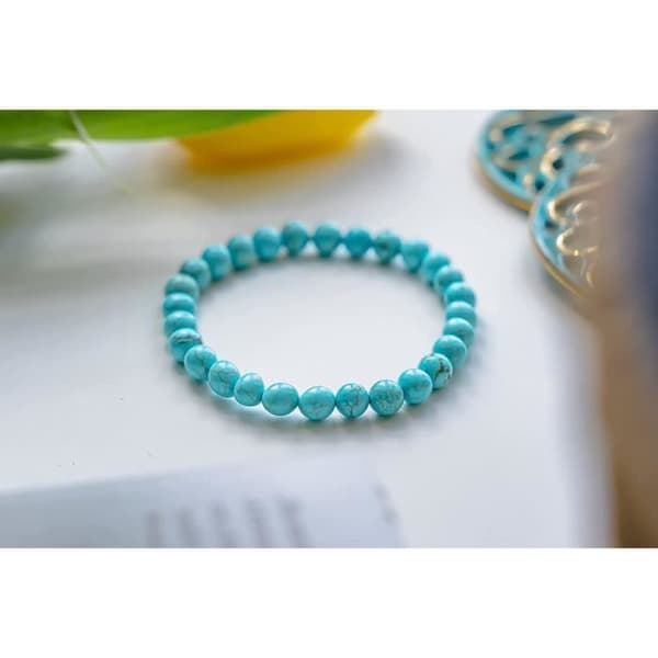 Armband - Hellostone - Turkos - 6 mm - Elastisk - 17 cm