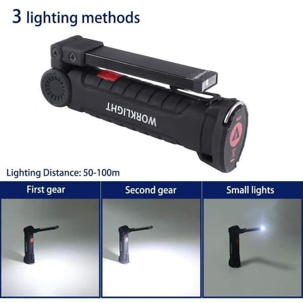 Arbejdslampe - LED - 800Lm - Genopladelig - 5 tilstande - Magnetisk base