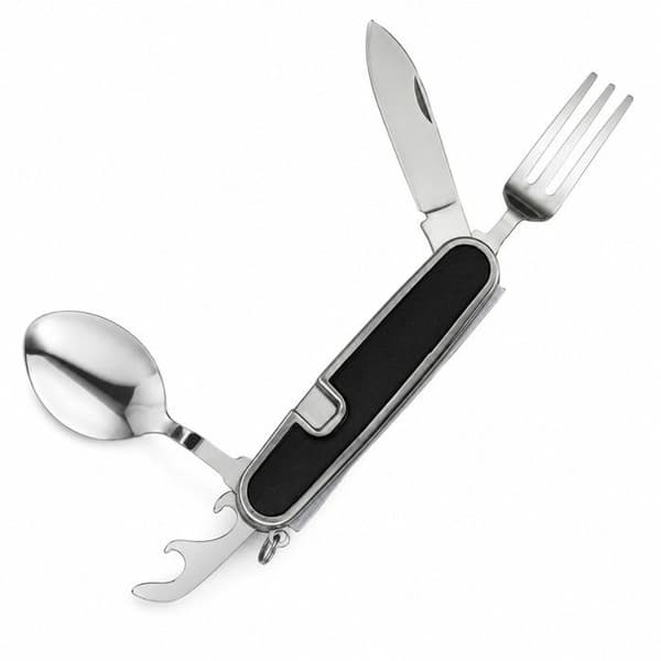 Folding multifunktionel kniv - BBQ PARTY - 4 i 1 9 cm - Rustfrit stål - Kompakt - Sort