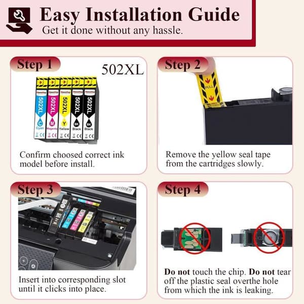 Blækpatroner - Kompatible - 502 XL - Multi-farver - Pakke med 4 - Til Epson Expression Home og Workforce
