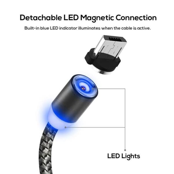2A Magnetisk Typ C & Micro USB Laddare Strömadapter för Android bv840