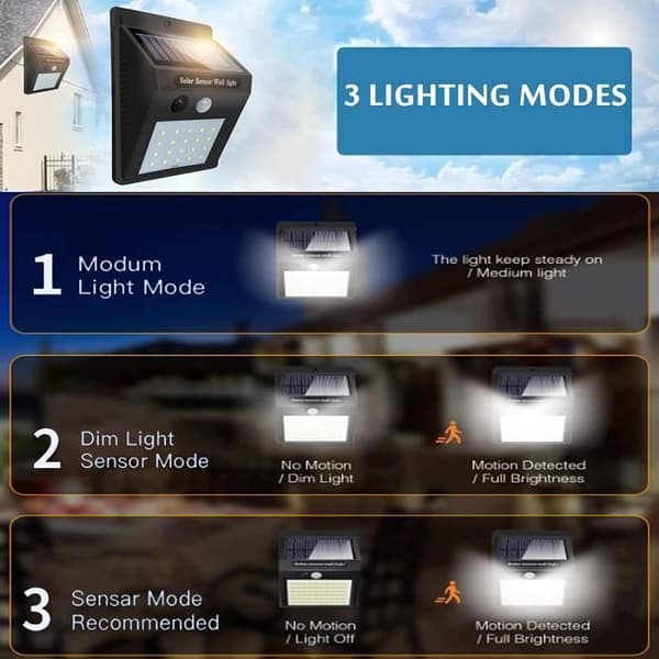 Solcellelampe - 4 stk 30 LED - Bevægelsessensor - IP65 vandtæt