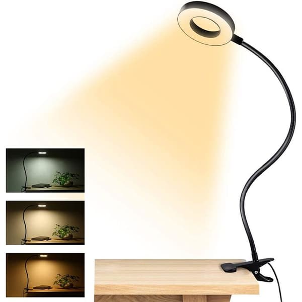 Kontorlampe - SERBASIC - Fleksibel 360° - 3 Tilstande - 10 Lysstyrker - USB Klipsbar