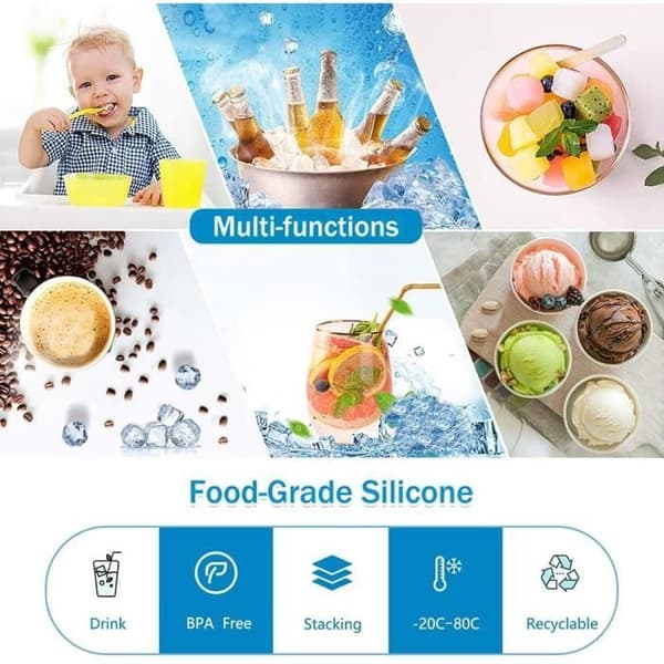 Isbitsform - Isbitsmaskin - Blå silikon - Med lock - Flexibel non-stick