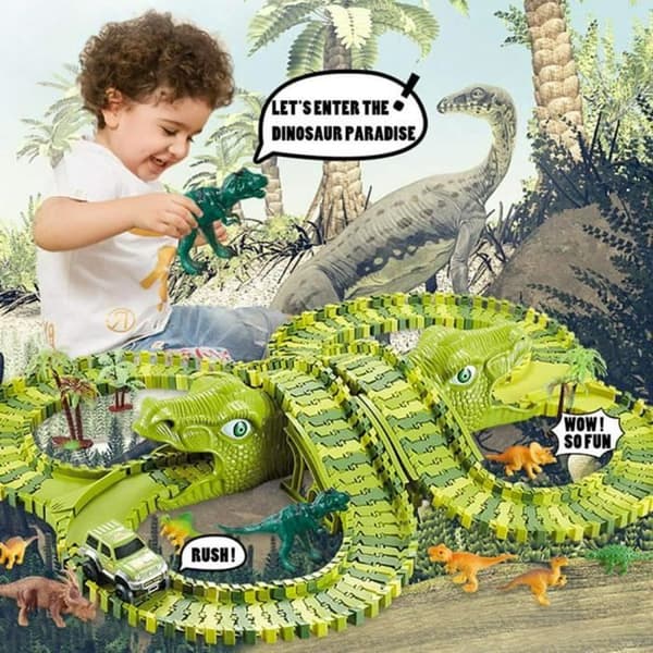 DINOTRACKS Construction Game - Modulär bilkrets med dinosaurier - 240 bitar
