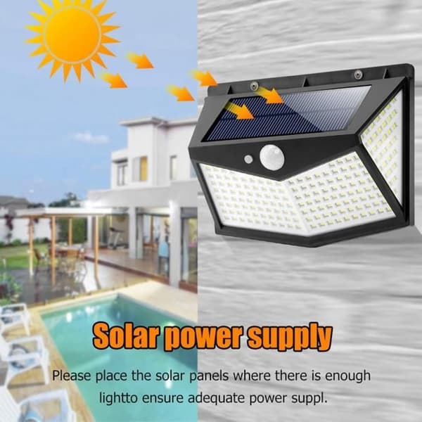 Solcellelampe Udendørs 100 LED, 3 Intelligente Tilstande Sollys Udendørs Med Solbevægningssensor