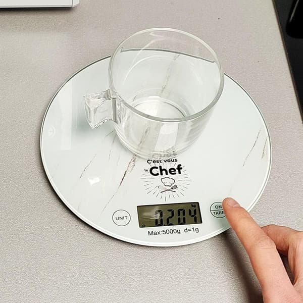 Köksvåg - VARUMÄRKE - Digital Rund - Precision 1g - Kapacitet 5kg - Marmor Effekt