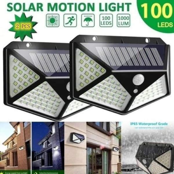 2-pack 100 LED utomhussolljus Rörelsesensor Vägglampa