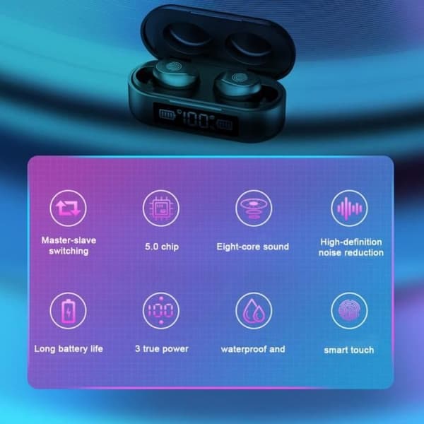 Bluetooth-hovedtelefoner - LEMONDA - F9 Tws - Støjdæmpning - Digital visning - Sort