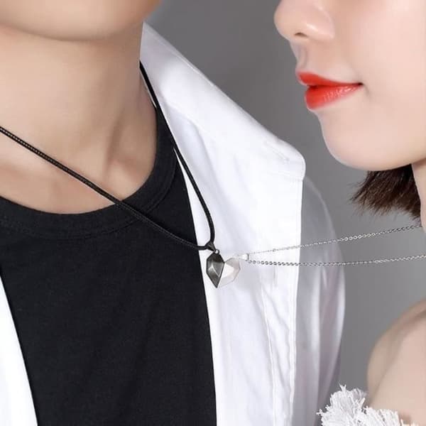 Collier - YWEI - 2 delar - Silver - Minimalistisk - Magnetiska älskare