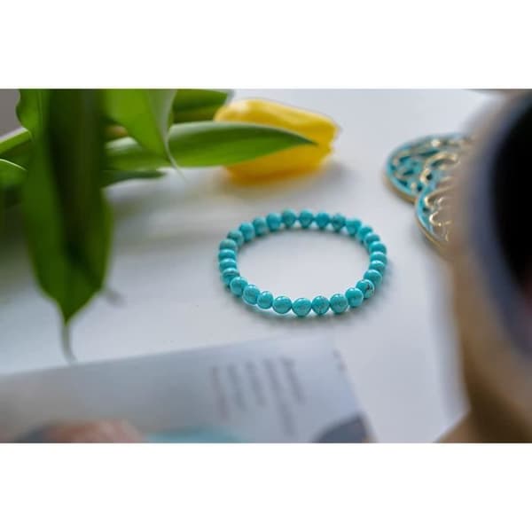 Armband - Hellostone - Turkos - 6 mm - Elastisk - 17 cm