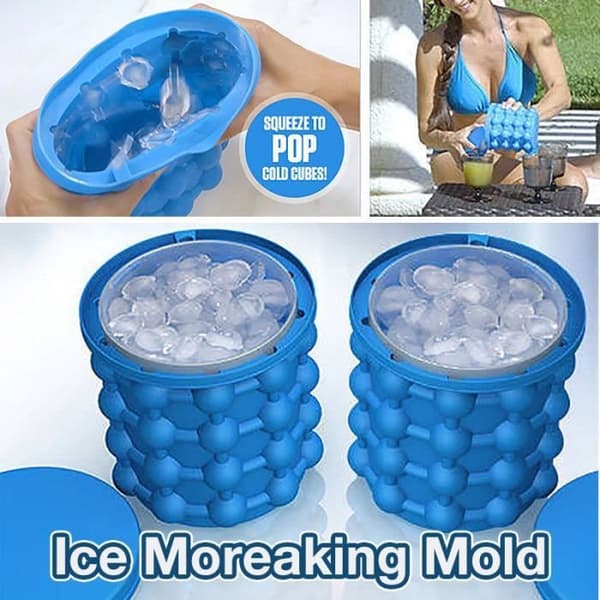 Isholder - Ice Cube Maker Genie - Silikone - 120 isterninger - Tæt låg