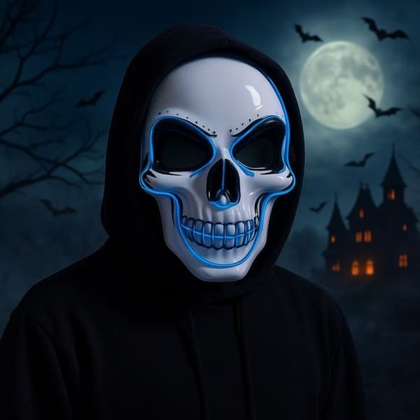 Mask Skull Skeleton LED Blue – Skrämmande & Luminös för Halloween