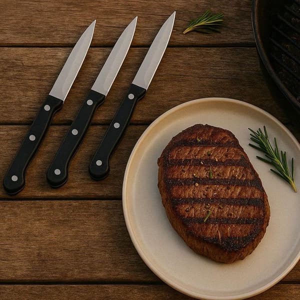 Steakknive - SIROCO - Sæt af 3 - Rustfrit stål - Glat klinge 11 cm - Ergonomisk