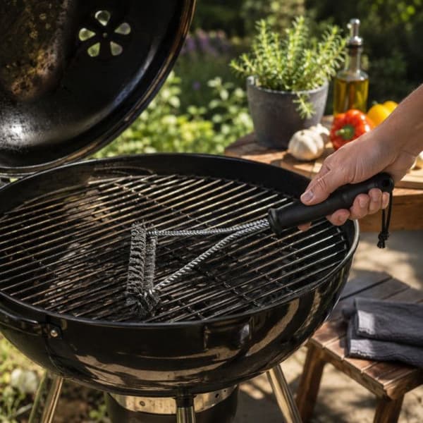 Grillbørste i Rustfrit Stål 30 cm Triangulær med Metalbørster – Rengøringsaccessory til Grillrist