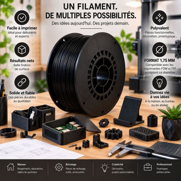 Filament PLA Sort 1,75 mm 1 kg – 3D-printer FDM / FFF
