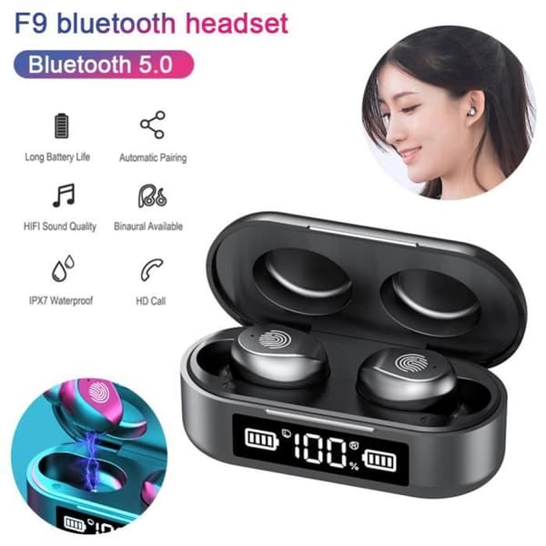 Bluetooth-hovedtelefoner - LEMONDA - F9 Tws - Støjdæmpning - Digital visning - Sort