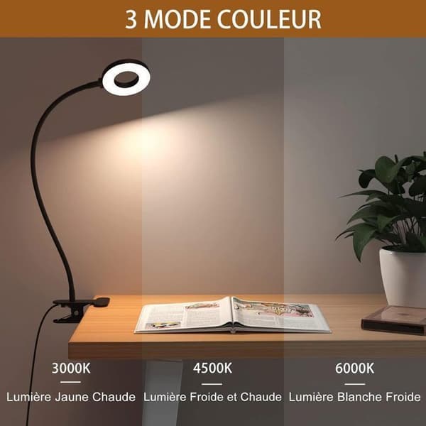 Kontorlampe - YYV - Klemmodel - 48 LED - 3 Lystilstande - Sort
