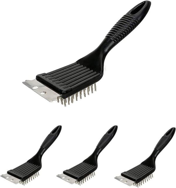 Rengøringsbørste til grill - WENDD - 4 dele - Rustfrit stål - Sort