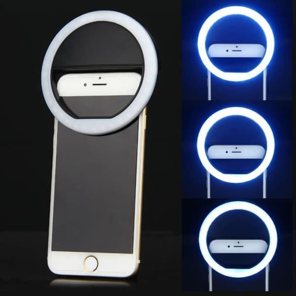 Bærbar LED Flash Ring - Sort - Ideel til selfies - Kompakt og let