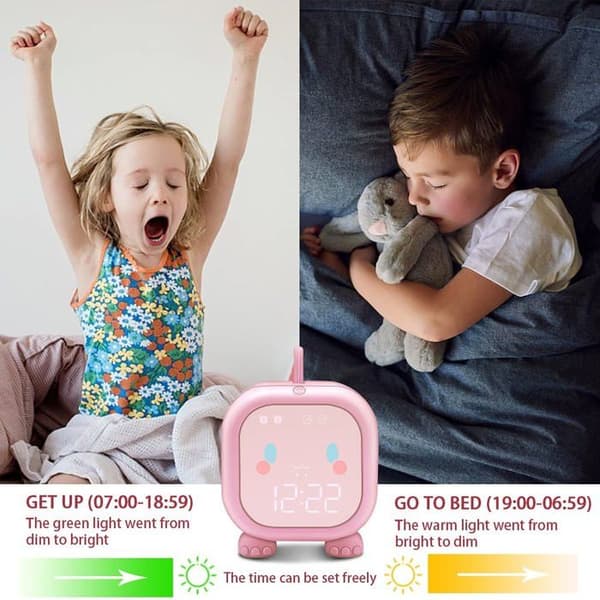 Sjov vækkeur i drageform, rosa, intelligent timer til børn.