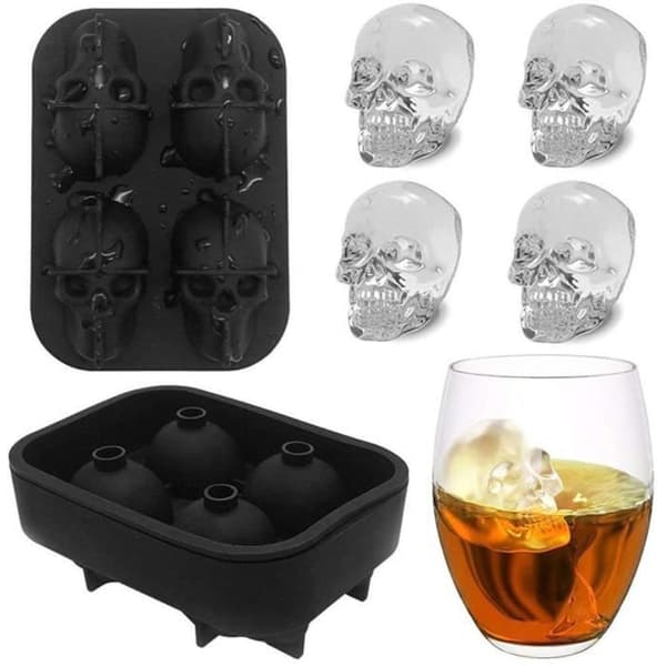 Lezed 3D Skull Ice Cube-bricka Silikon Ice Cube-bricka Form 3D Skull Head 4 Hål Ice Cube-bricka med lock för206