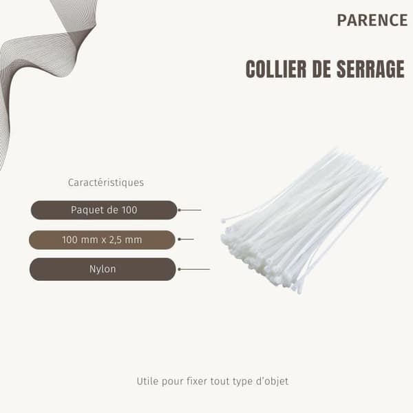 Serres-Câble - Förpackning om 100 - Plast - 100mm - 2,5mm - Vit