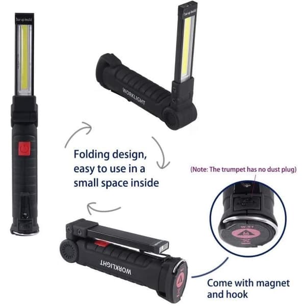 Arbejdslampe - LED - 800Lm - Genopladelig - 5 tilstande - Magnetisk base