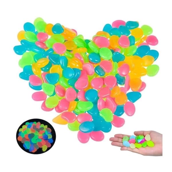 100 Lysende Sten - Lysende Kiselsten - Fluorescerende Sten - Dekorationssten - Hvid