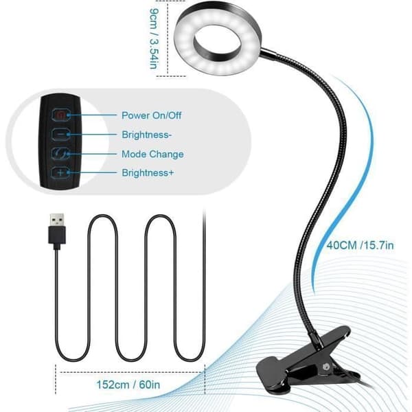 Kontorlampe - YYV - Klemmodel - 48 LED - 3 Lystilstande - Sort