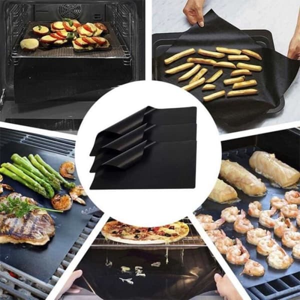 Den sorte genanvendelige antiadhæsive grillmåtte, 3 dele, bageplade, bærbar, til picnic