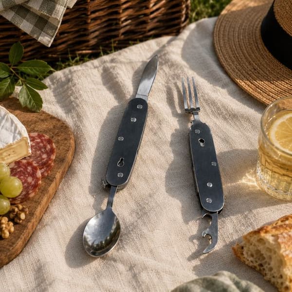 Folding multifunktionel kniv - BBQ PARTY - 4 i 1 9 cm - Rustfrit stål - Kompakt - Sort