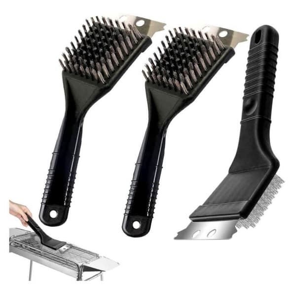 Rengøringsbørste til grill - 3 Stykker - Rustfrit stål - 3 i 1 - Rustfri - Holdbar