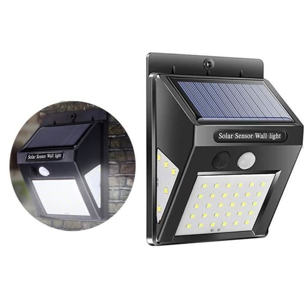Solcellelampe - Sort - 30 LED - Bevægelsessensor - Udendørs brug - Solenergi