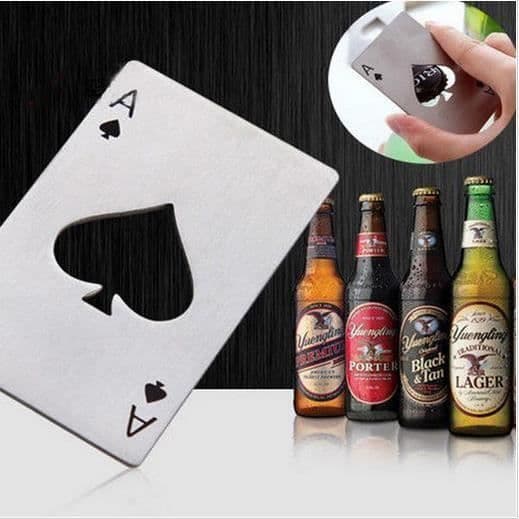 Ølåbner i rustfrit stål formet som et poker A