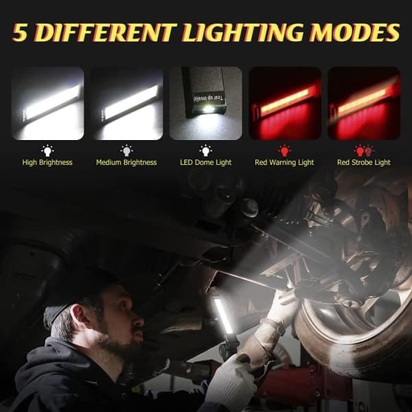 Arbejdslampe - Genopladelig USB - 5 tilstande - Sort-røg - Skridsikker