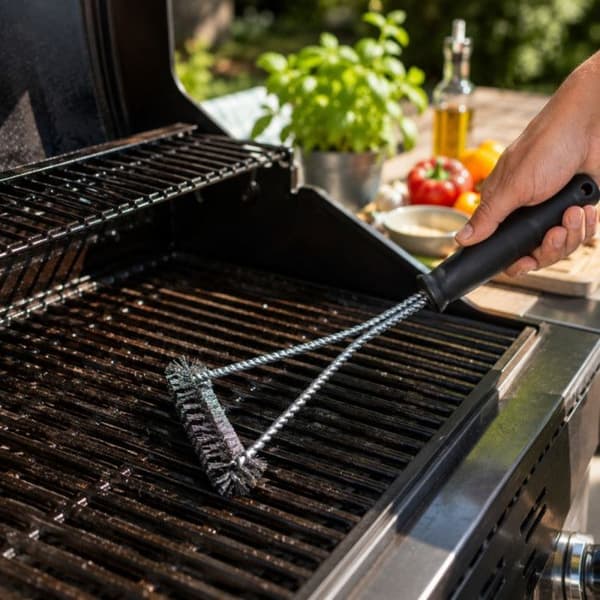 Grillbørste i Rustfrit Stål 30 cm Triangulær med Metalbørster – Rengøringsaccessory til Grillrist