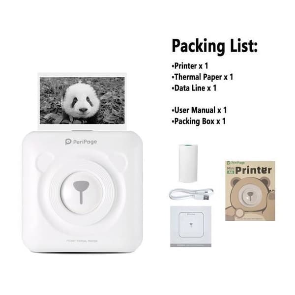 Printer - Péripage - A6 - Termisk Bluetooth - Mini lommeprinter - Hvid farve