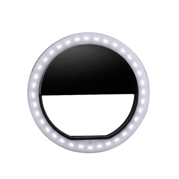 Bærbar LED Flash Ring - Sort - Ideel til selfies - Kompakt og let