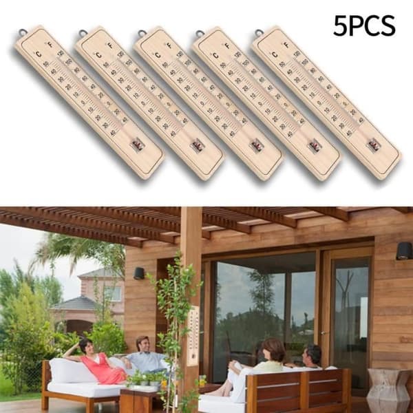 Väggtermometer - 5-pack - Hållbart trä - -40°C till 50°C - 21,5 cm x 4,8 cm