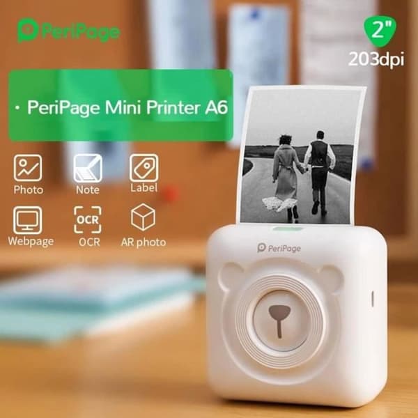 Mini Printer - PERIPAGE - A6 - Trådløs - Termisk Udskrivning - Miljøvenlig