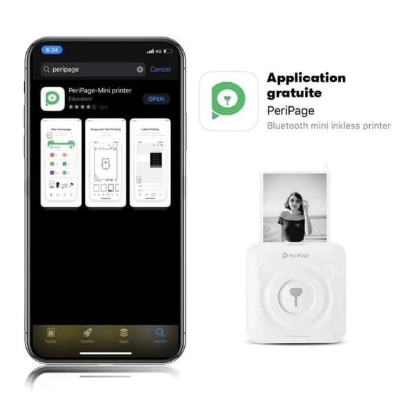 Mini Printer - PERIPAGE - A6 - Trådløs - Termisk Udskrivning - Miljøvenlig